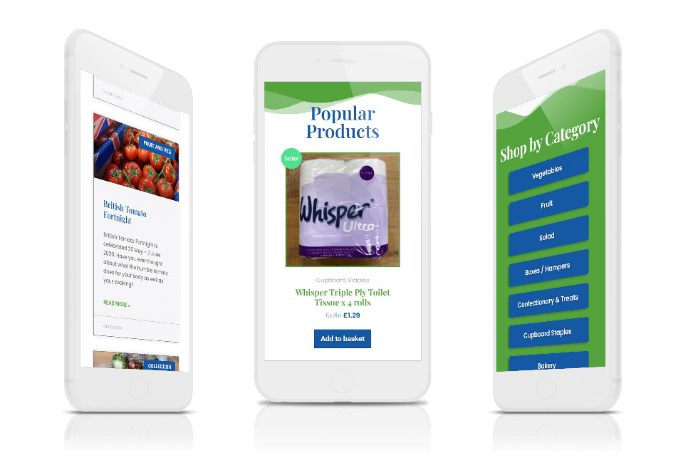 Fountain Fresh Delivery shop pages on mobile screens