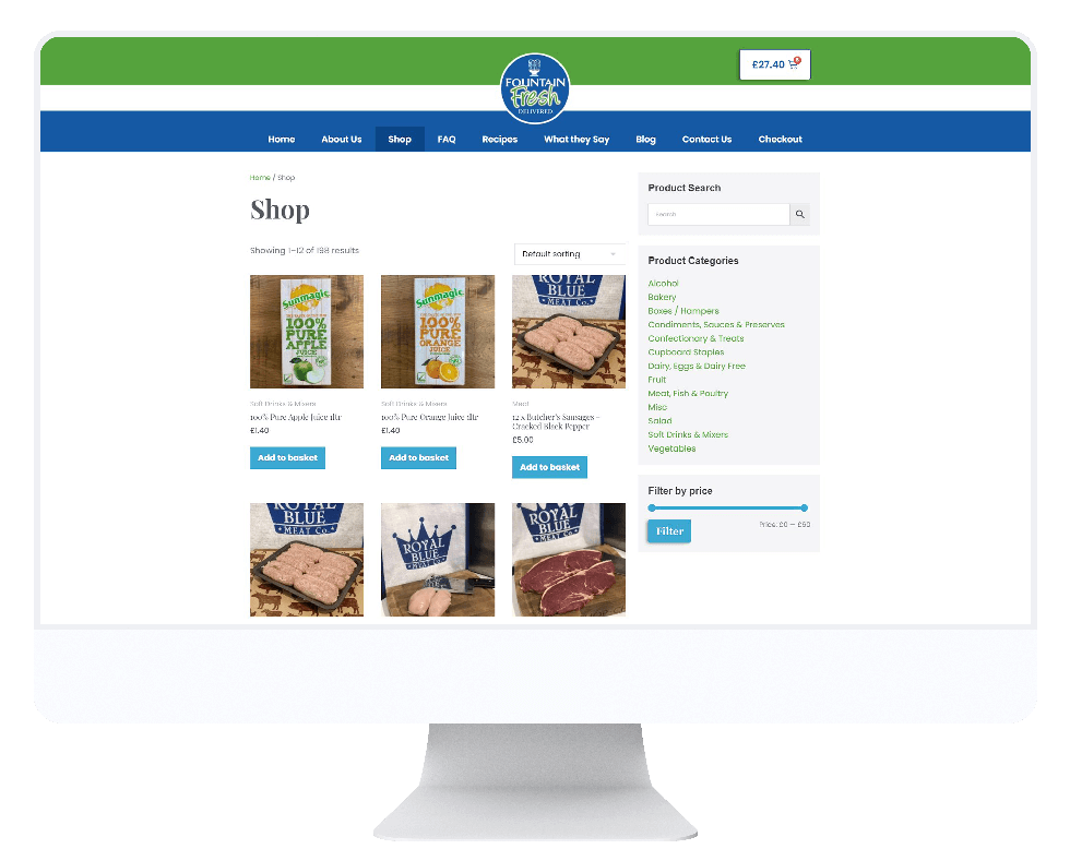 Online shop page for Fountain Fresh Delivery