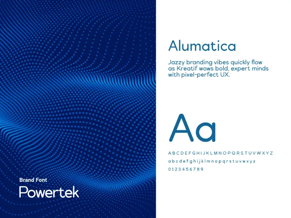 Branding typography showcase for Powertek using the Alumatica font to create a clean, modern visual hierarchy for technical documents.